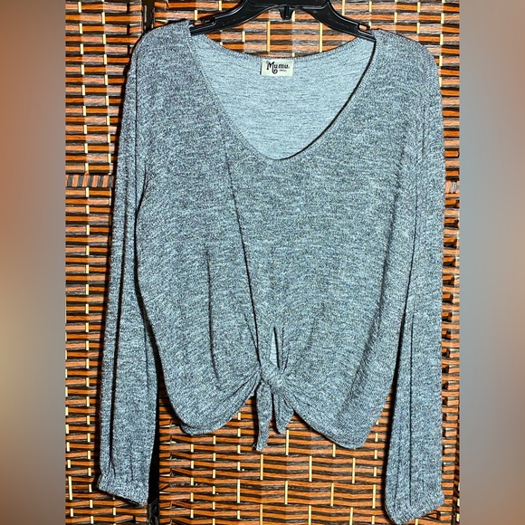 Show Me Your MuMu Tops - Show Me Your Mumu Gray Sparkle Tie-Front Sweater | Women’s Small